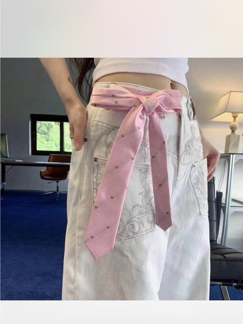 Pink Satin Tie Belt with Puppy faces